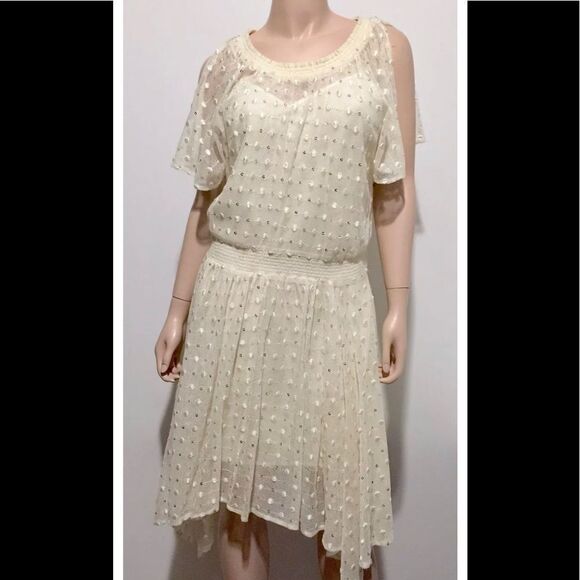 LEIFNOTES Net Dot & Gleam Sequin mesh asymmetrical short sleeve Dress size 4 - Picture 2 of 15